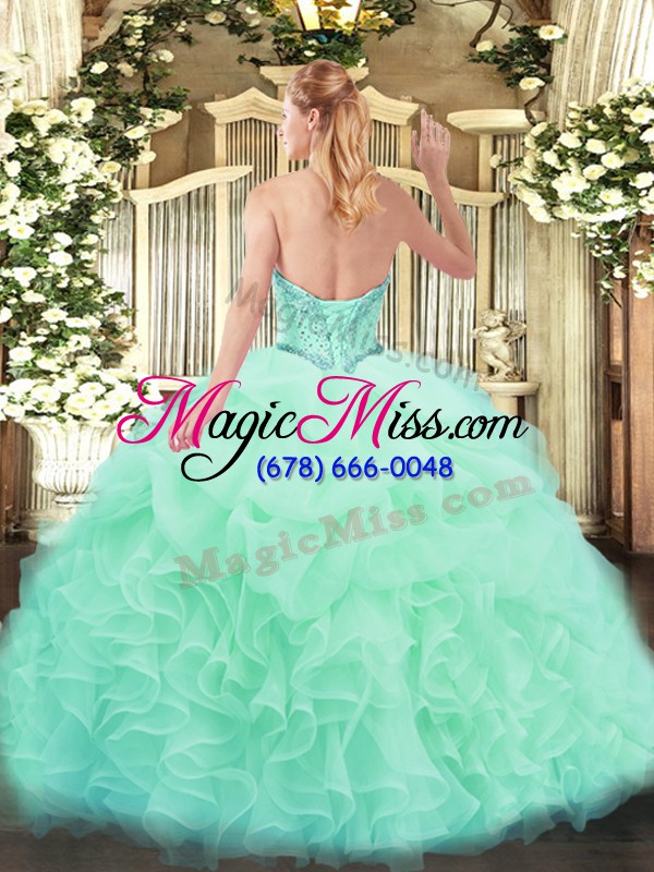 wholesale delicate apple green sweetheart lace up beading and ruffles and pick ups quinceanera dresses sleeveless