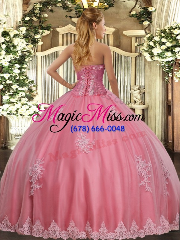 wholesale customized floor length rose pink quinceanera gown sweetheart sleeveless lace up