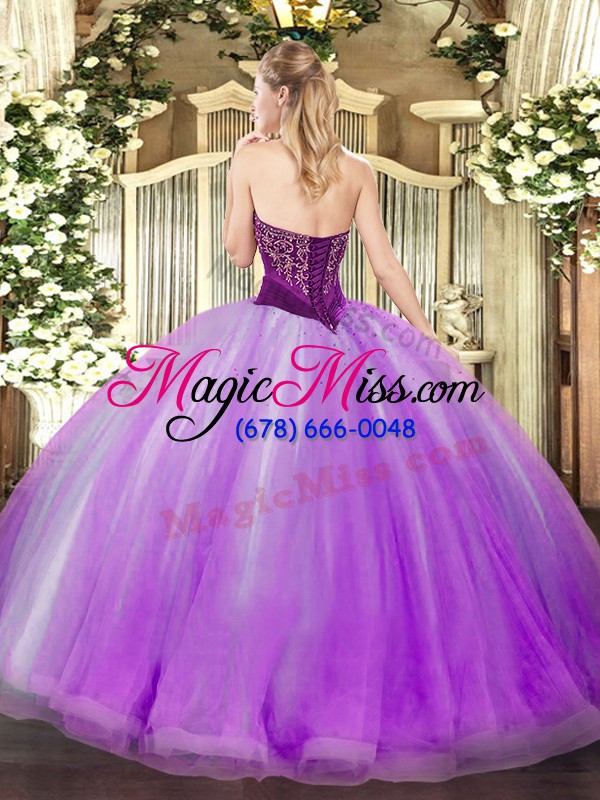 wholesale ball gowns tulle strapless sleeveless beading and ruffles floor length lace up quinceanera dresses