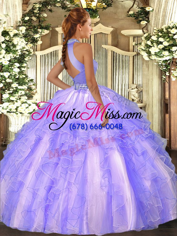 wholesale simple lavender 15 quinceanera dress military ball and sweet 16 and quinceanera with beading and ruffles halter top sleeveless backless