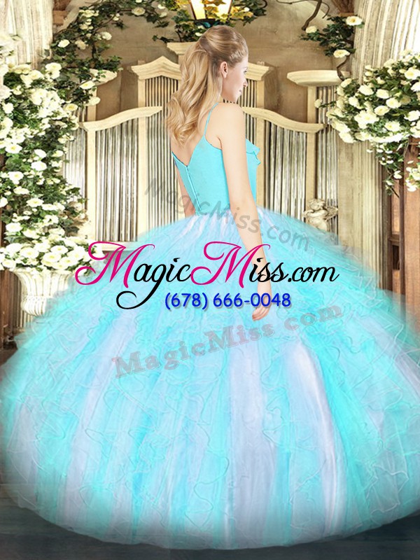 wholesale artistic lavender quinceanera gown military ball and sweet 16 and quinceanera with ruffles spaghetti straps sleeveless zipper