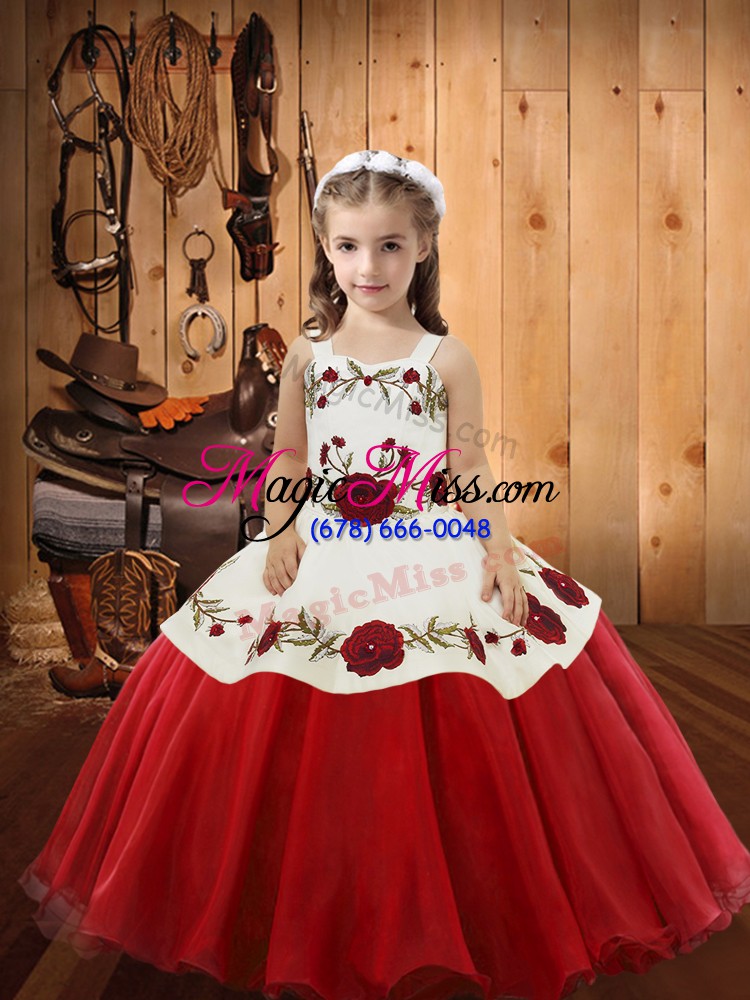 wholesale fancy red zipper child pageant dress embroidery sleeveless floor length