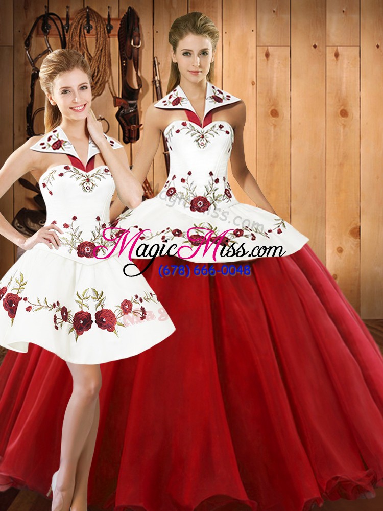 wholesale floor length lace up 15th birthday dress wine red for military ball and sweet 16 and quinceanera with embroidery