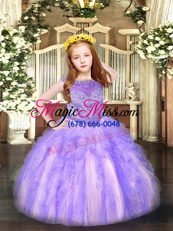 wholesale lavender zipper girls pageant dresses beading and ruffles sleeveless floor length