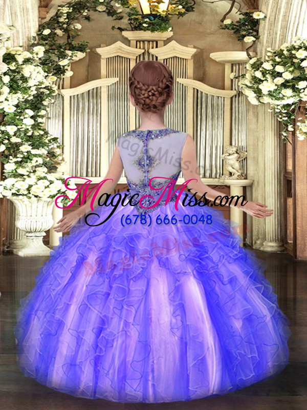 wholesale lavender zipper girls pageant dresses beading and ruffles sleeveless floor length