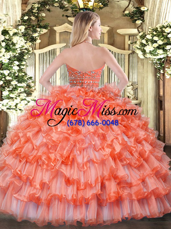 wholesale colorful floor length zipper 15 quinceanera dress orange for military ball and sweet 16 and quinceanera with beading and ruffled layers