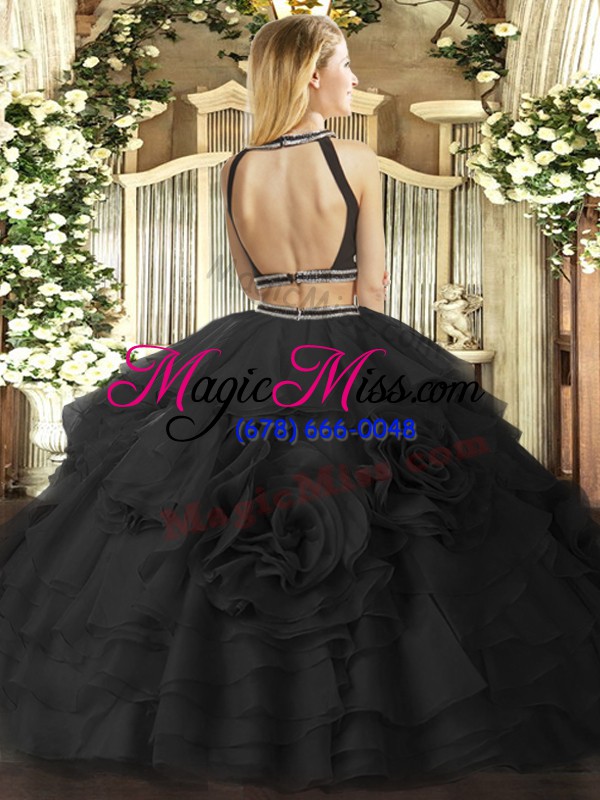 wholesale simple black zipper quinceanera gowns ruffled layers sleeveless floor length