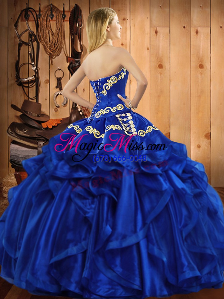 wholesale sleeveless floor length embroidery and ruffles lace up quince ball gowns with green