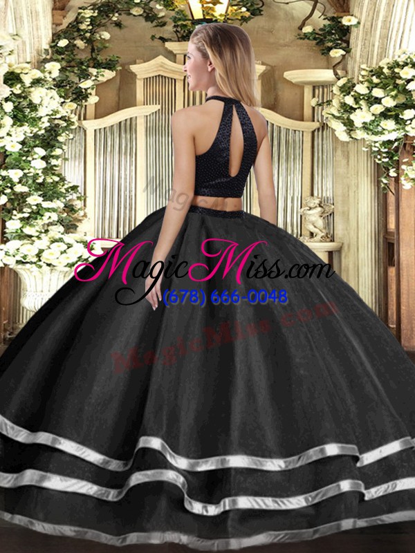 wholesale fuchsia ball gowns tulle high-neck sleeveless beading floor length backless quince ball gowns