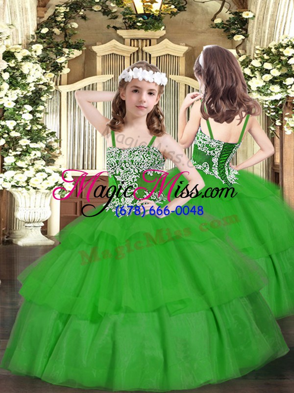 wholesale customized green sleeveless floor length beading and ruffled layers lace up 15th birthday dress