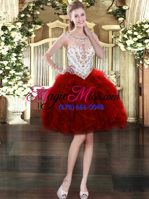 wholesale fashionable wine red zipper sweet 16 dress beading and ruffles sleeveless floor length