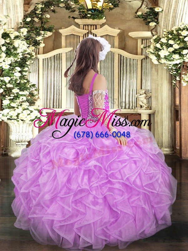 wholesale perfect pink ball gowns beading and ruffles little girl pageant dress lace up organza sleeveless floor length