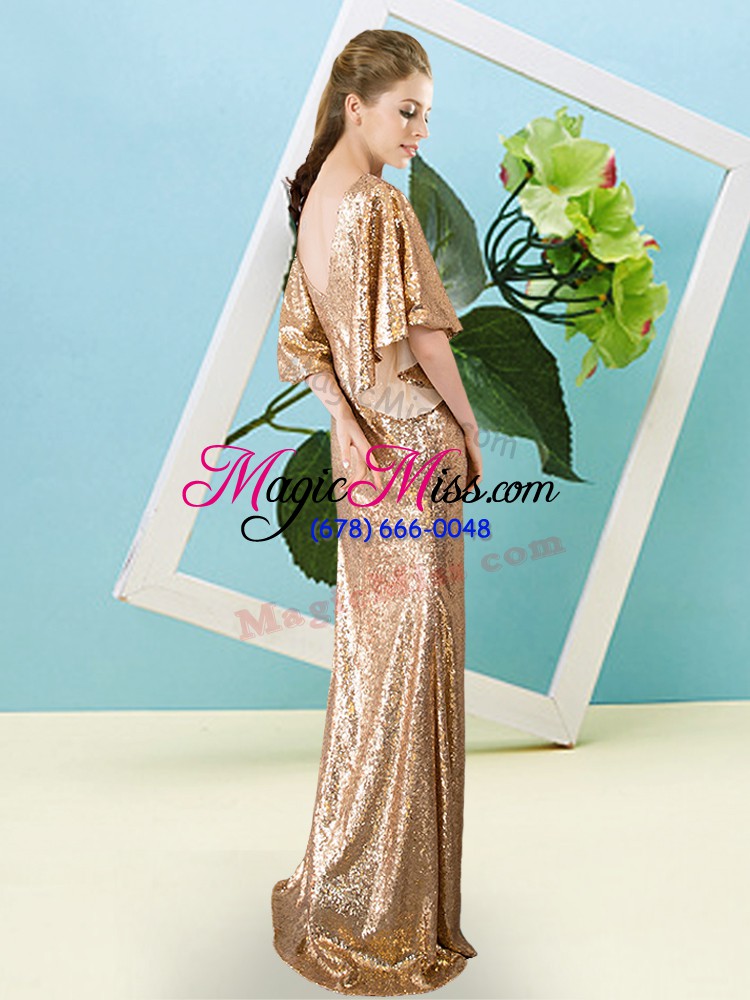 wholesale lovely half sleeves zipper floor length sequins