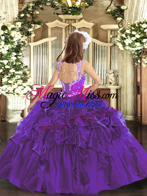 wholesale teal ball gowns v-neck sleeveless organza floor length lace up beading and ruffles little girl pageant dress