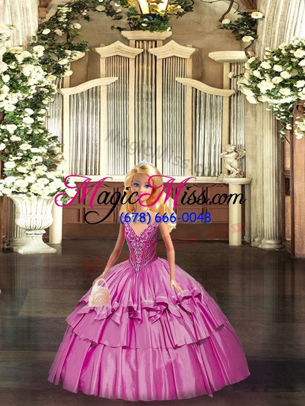 wholesale fuchsia organza lace up 15th birthday dress sleeveless floor length beading and ruffled layers