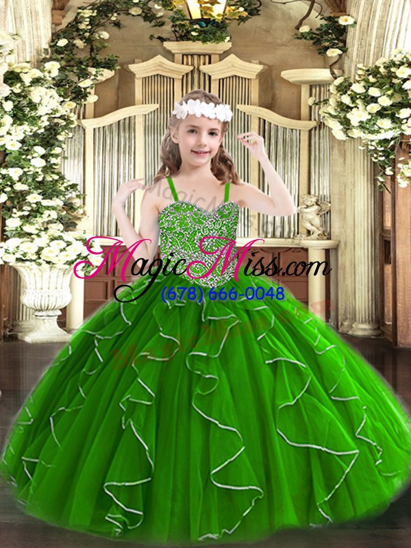 wholesale super green lace up child pageant dress beading and ruffles sleeveless floor length