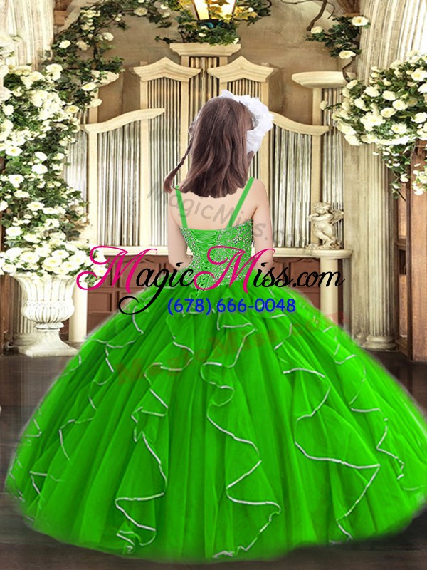 wholesale super green lace up child pageant dress beading and ruffles sleeveless floor length