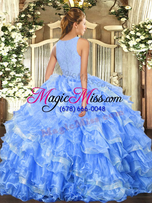 wholesale light blue organza clasp handle sweet 16 dresses sleeveless floor length lace and ruffled layers