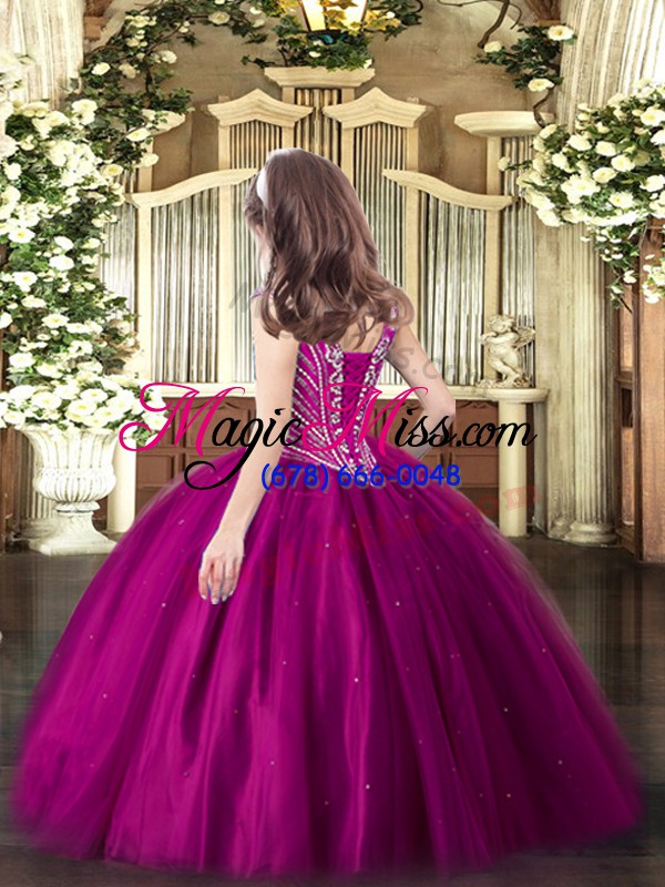 wholesale fuchsia sleeveless floor length beading lace up pageant dress toddler