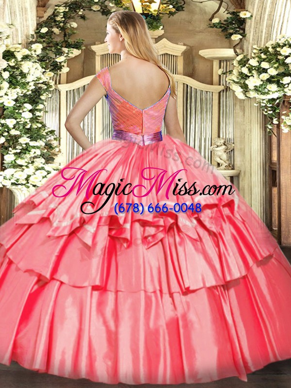 wholesale fashion ball gowns beading and ruffled layers quinceanera dresses zipper tulle sleeveless floor length