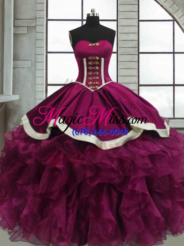 wholesale unique ball gowns quinceanera gowns fuchsia sweetheart organza sleeveless floor length lace up