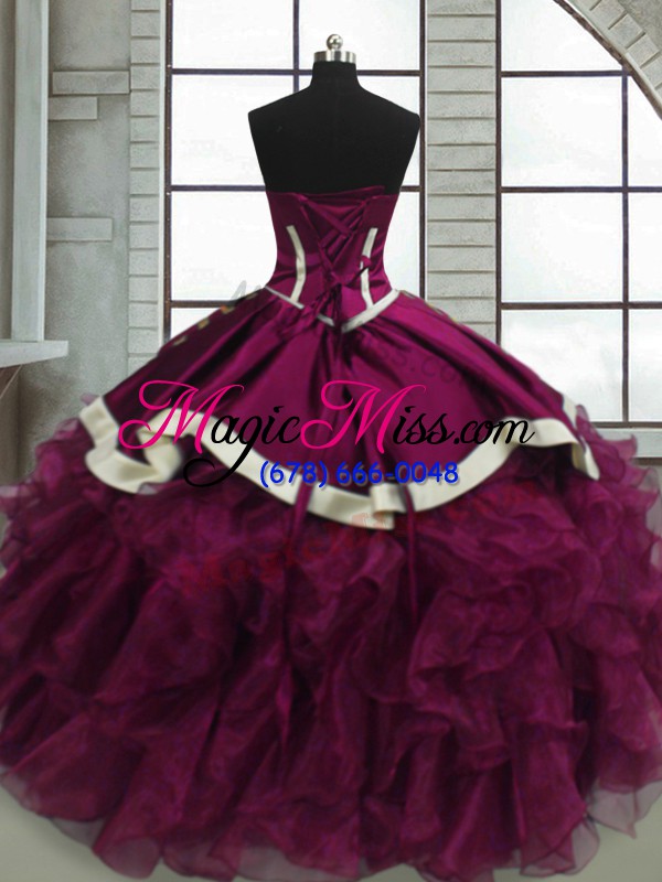 wholesale unique ball gowns quinceanera gowns fuchsia sweetheart organza sleeveless floor length lace up