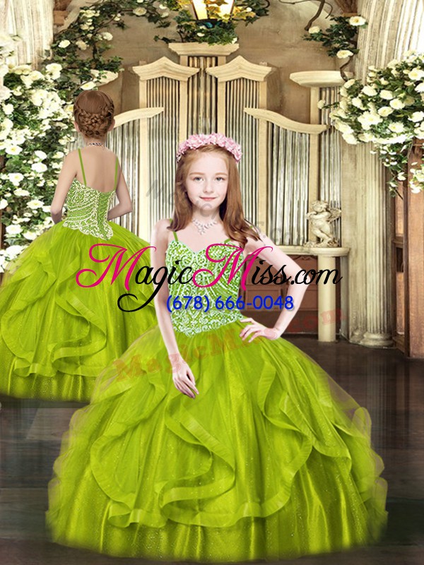 wholesale decent organza sweetheart sleeveless lace up beading and ruffles 15th birthday dress in olive green