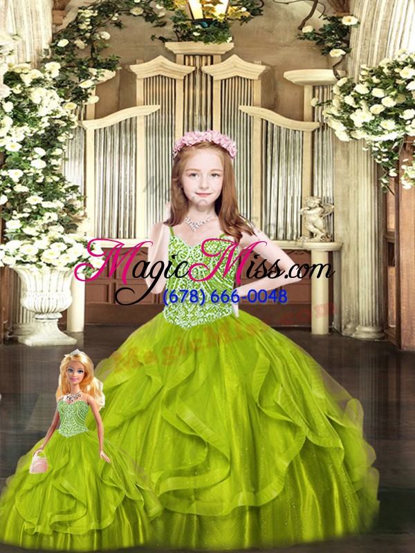 wholesale decent organza sweetheart sleeveless lace up beading and ruffles 15th birthday dress in olive green