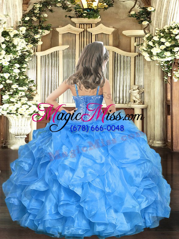 wholesale exquisite ball gowns little girl pageant dress baby blue straps organza sleeveless floor length lace up