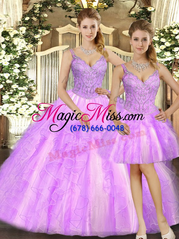 wholesale fabulous lilac quinceanera gowns military ball and sweet 16 and quinceanera with beading and ruffles straps sleeveless lace up