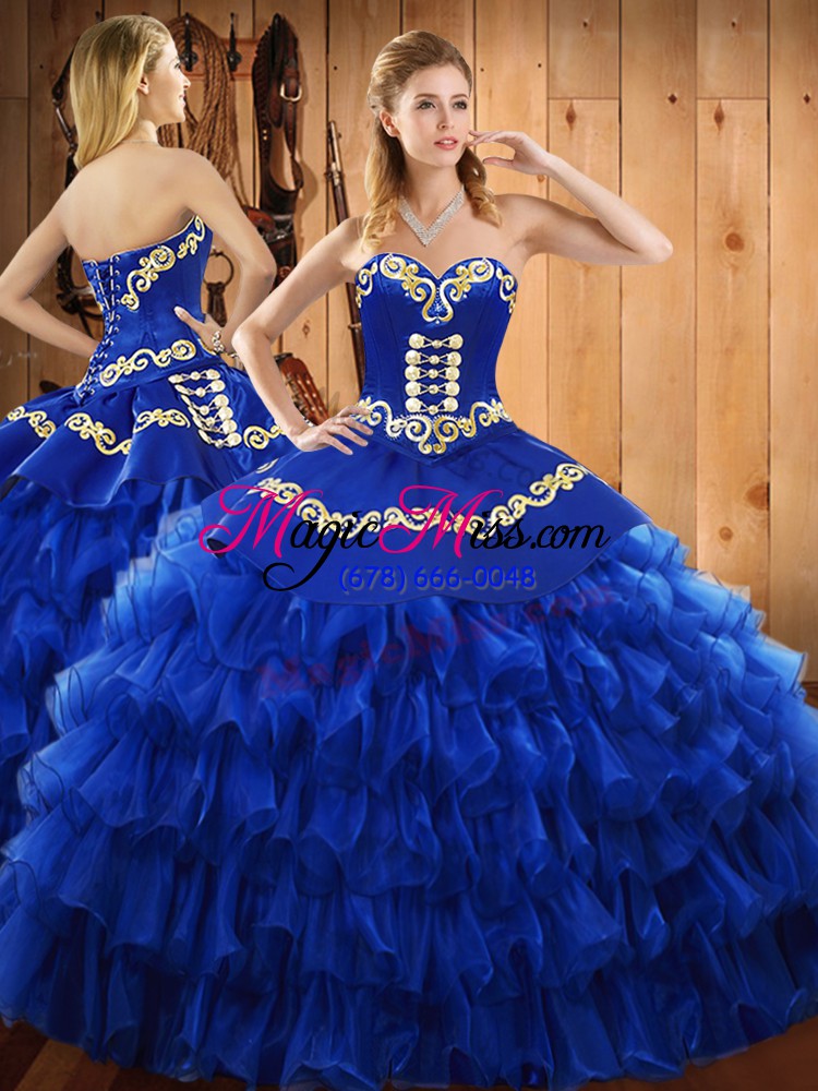 wholesale traditional tulle sleeveless floor length quinceanera dresses and embroidery and ruffled layers