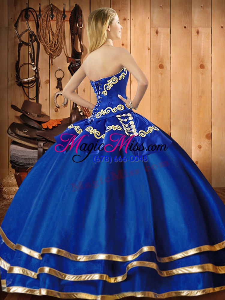 wholesale floor length lace up sweet 16 quinceanera dress blue for military ball and sweet 16 and quinceanera with embroidery