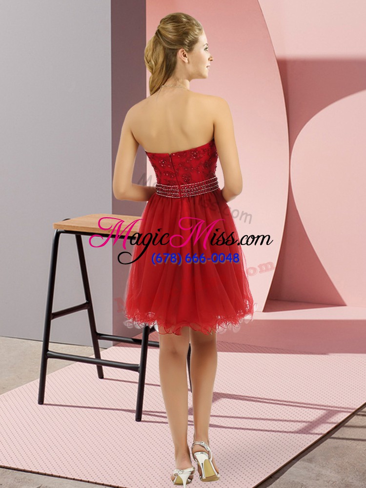 wholesale modern mini length fuchsia prom gown tulle sleeveless beading