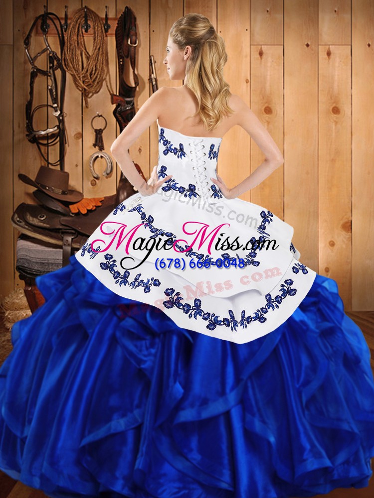 wholesale turquoise sleeveless embroidery and ruffles floor length ball gown prom dress