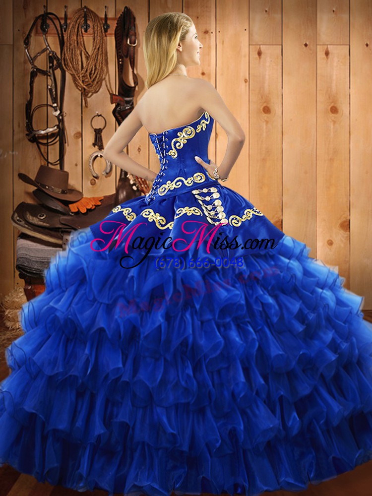 wholesale lace up sweetheart embroidery and ruffled layers sweet 16 quinceanera dress satin and organza sleeveless