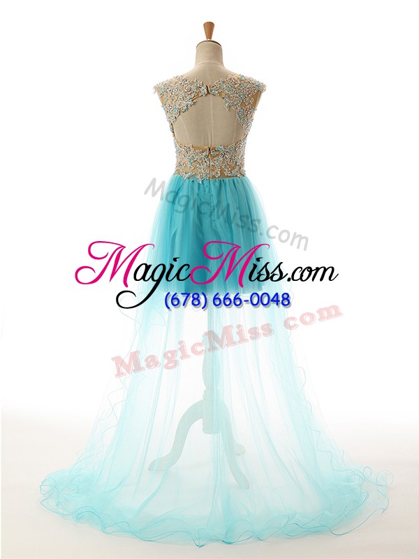 wholesale green sleeveless tulle backless prom gown for prom and party