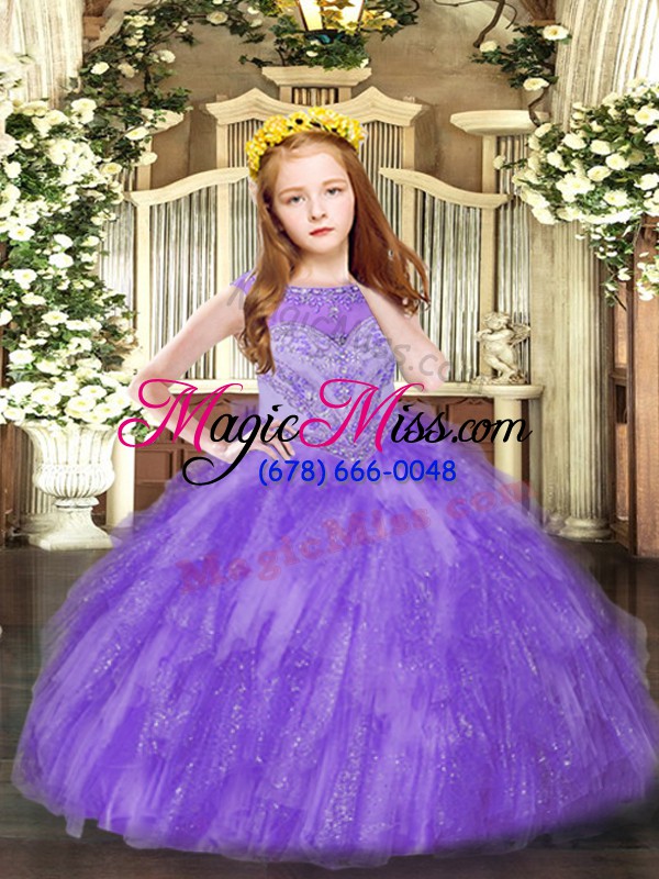 wholesale great tulle sleeveless floor length little girl pageant dress and beading and ruffles