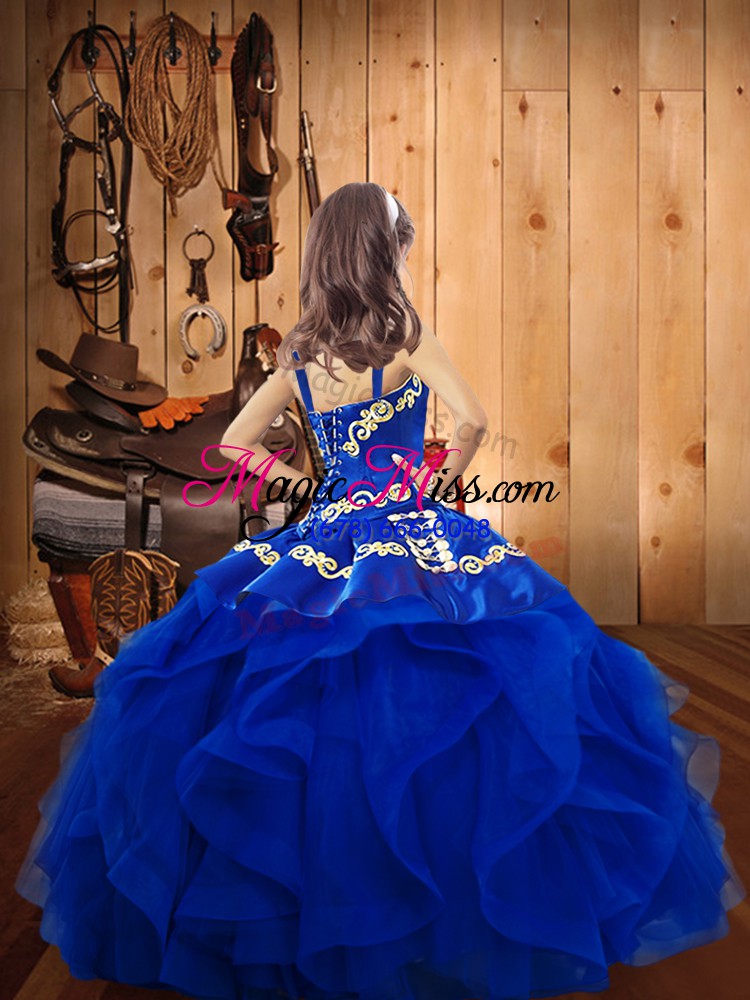 wholesale custom designed rust red sleeveless floor length embroidery and ruffles lace up kids formal wear