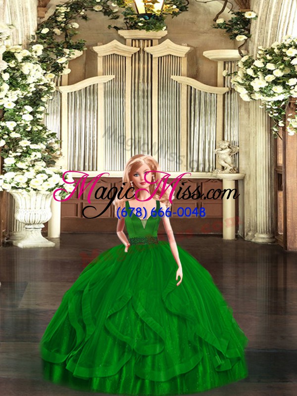 wholesale green zipper ball gown prom dress beading and ruffles sleeveless floor length