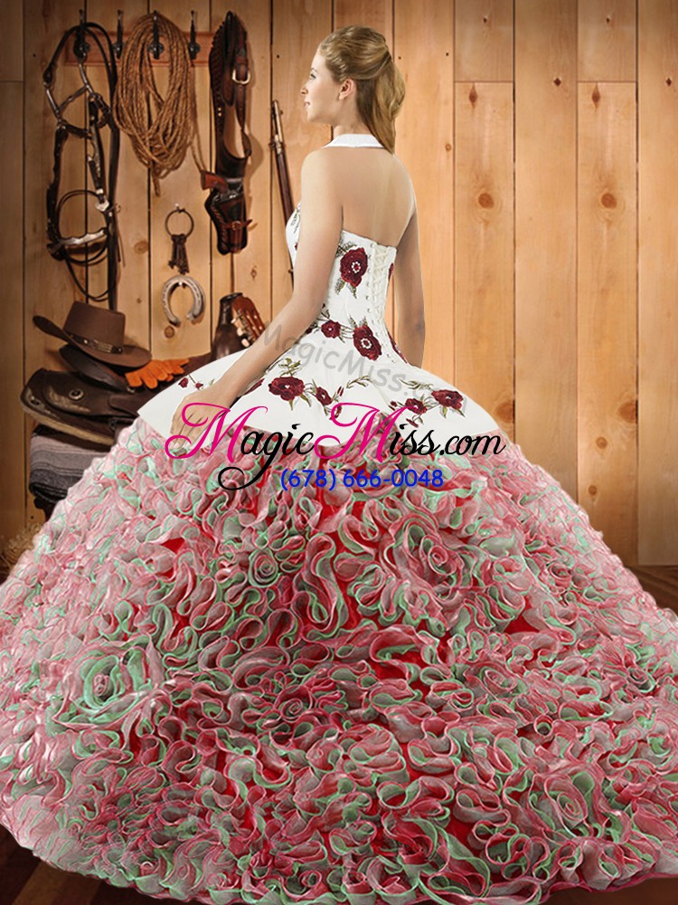 wholesale vintage multi-color ball gowns embroidery vestidos de quinceanera lace up fabric with rolling flowers sleeveless