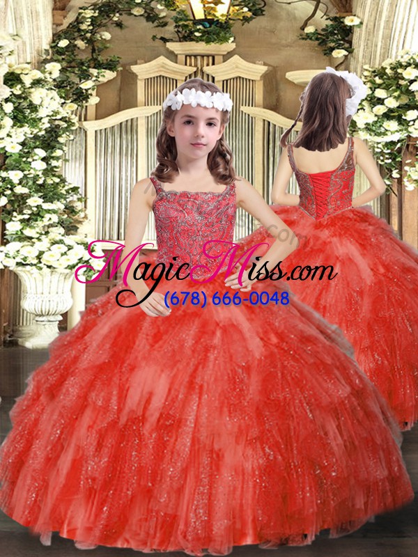 wholesale red straps neckline beading and ruffles sweet 16 dresses sleeveless lace up