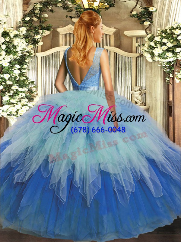 wholesale ball gowns ball gown prom dress multi-color scoop organza sleeveless floor length backless