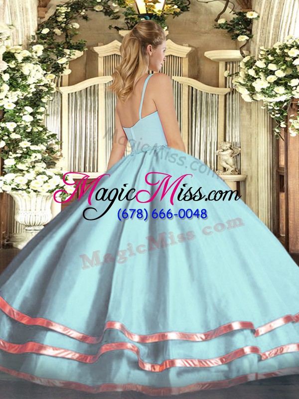 wholesale new arrival apple green ball gowns straps sleeveless tulle floor length zipper ruffled layers 15th birthday dress