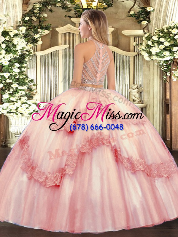 wholesale nice scoop sleeveless quinceanera gowns floor length beading and appliques lavender tulle