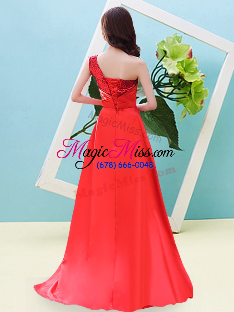 wholesale free and easy orange one shoulder neckline beading and sequins evening dress sleeveless lace up