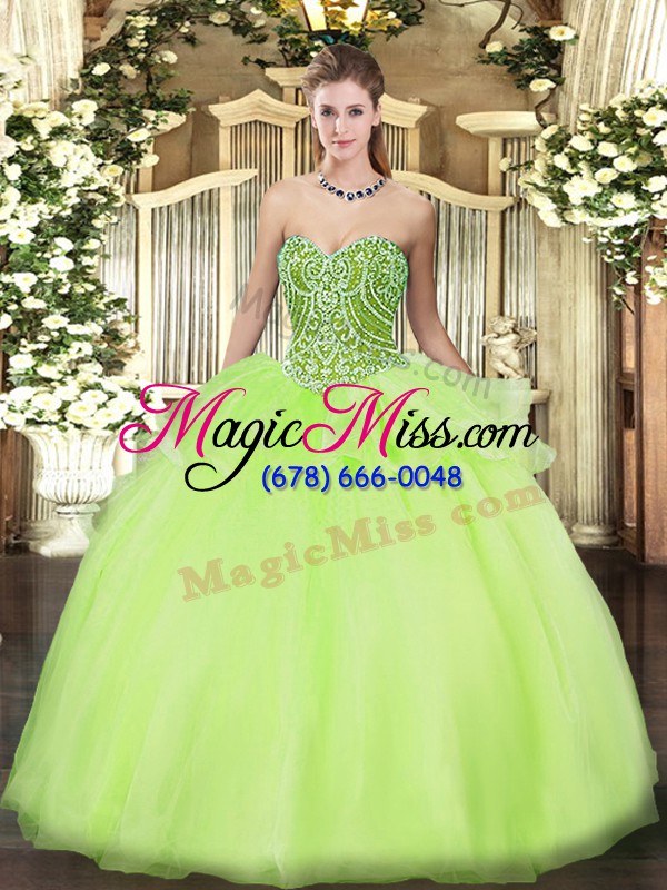 wholesale yellow green quinceanera dress military ball and sweet 16 and quinceanera with beading and ruffles sweetheart sleeveless lace up