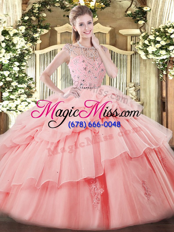 wholesale floor length baby pink sweet 16 dresses bateau sleeveless zipper