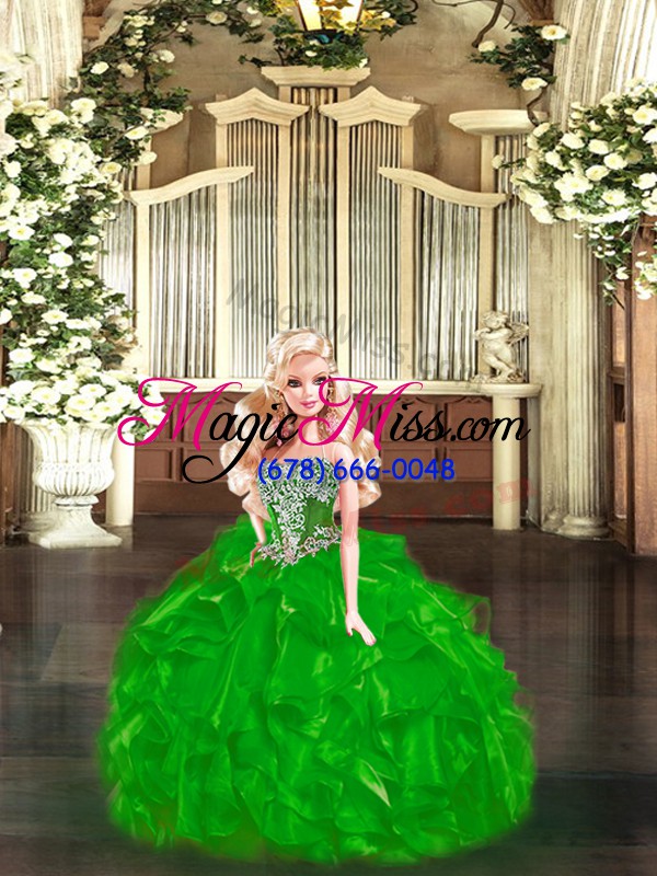 wholesale new style green strapless neckline beading and ruffles 15 quinceanera dress sleeveless lace up