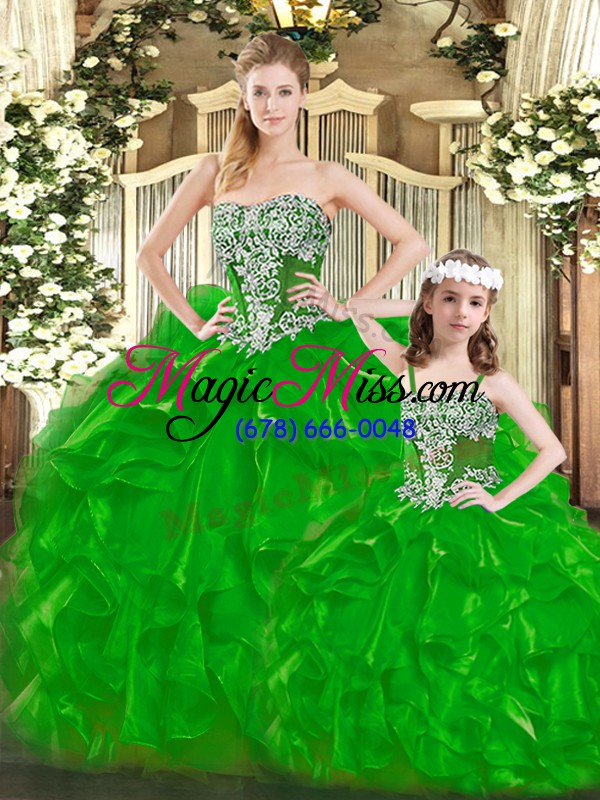 wholesale new style green strapless neckline beading and ruffles 15 quinceanera dress sleeveless lace up