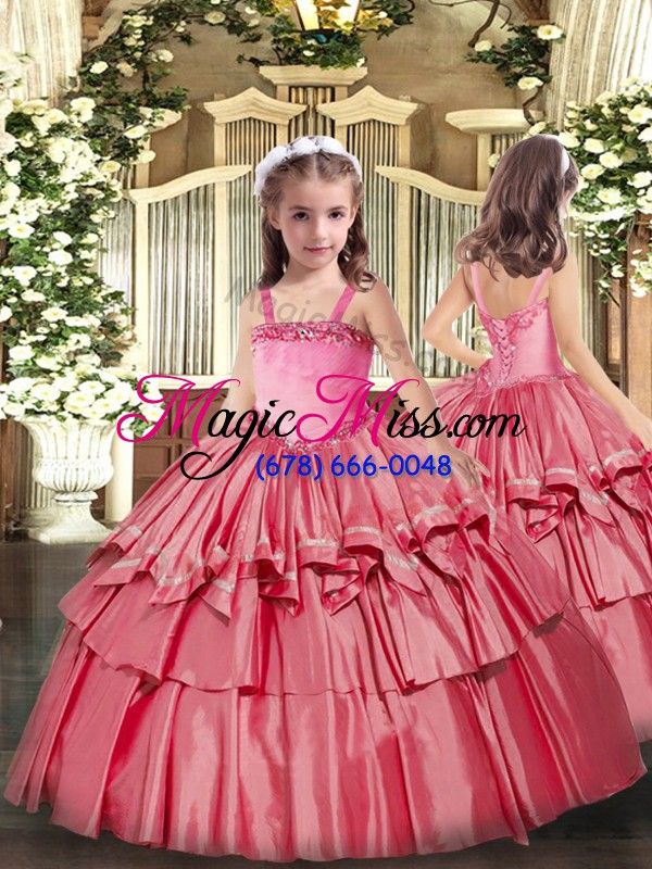 wholesale shining watermelon red organza lace up 15th birthday dress sleeveless floor length ruffled layers